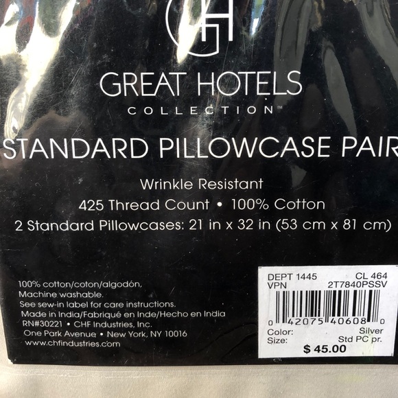 Luxury Pillowcase Set 425 Thread Count Silver New - Picture 3 of 3